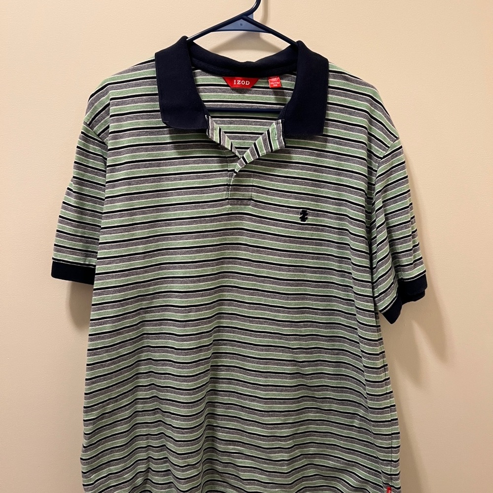 IZOD Men's Green Striped Polo Shirt